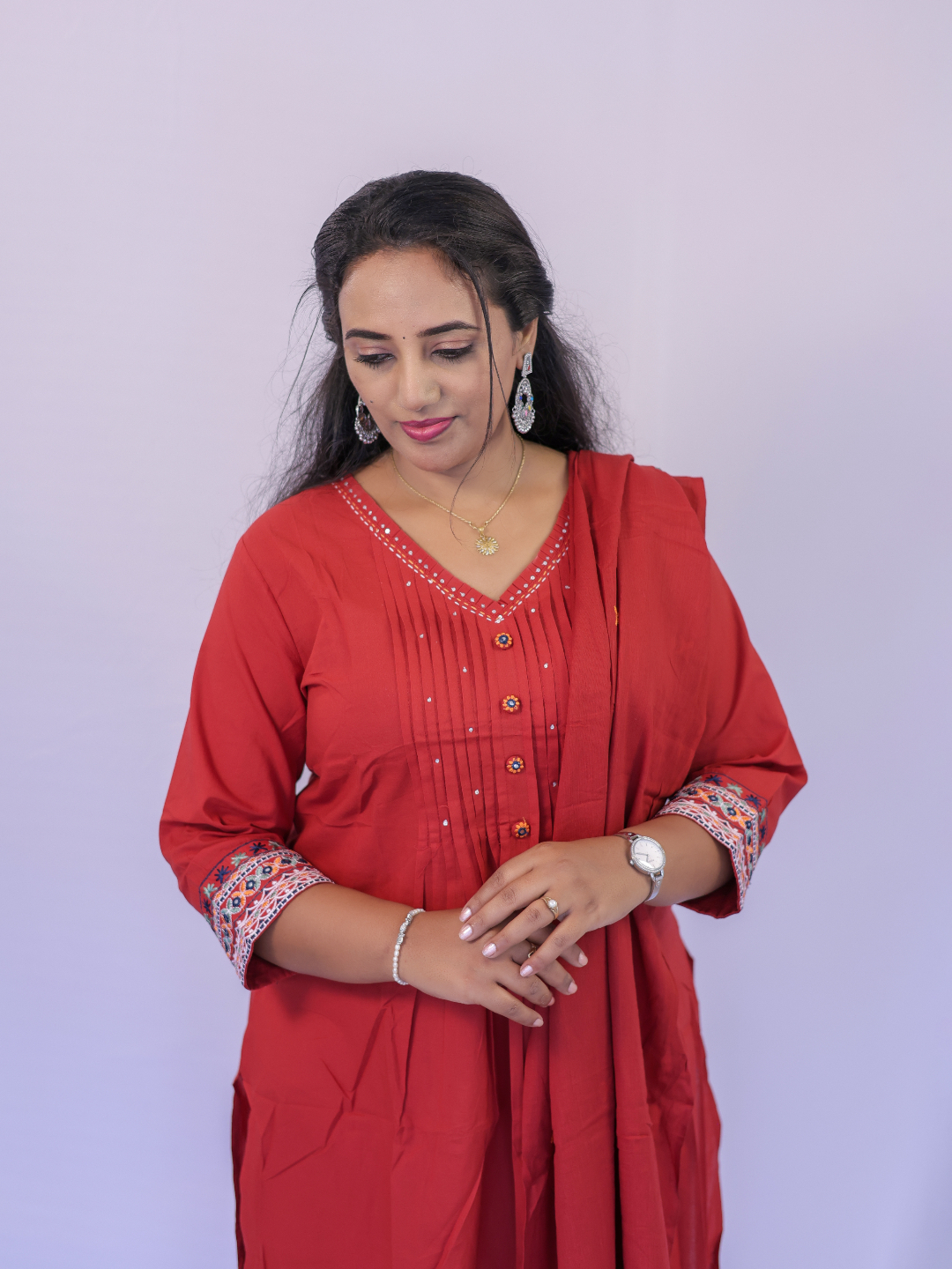 Comfy Salwar / RED COTTON 3PC - Image 2