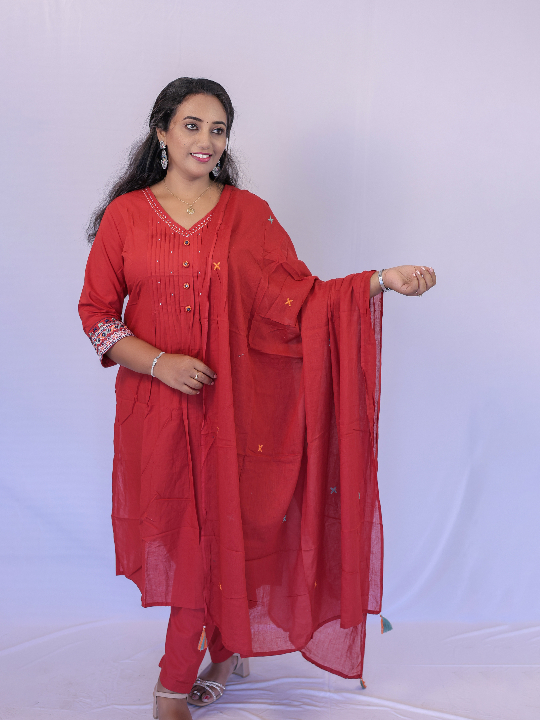 Comfy Salwar / RED COTTON 3PC - Image 3