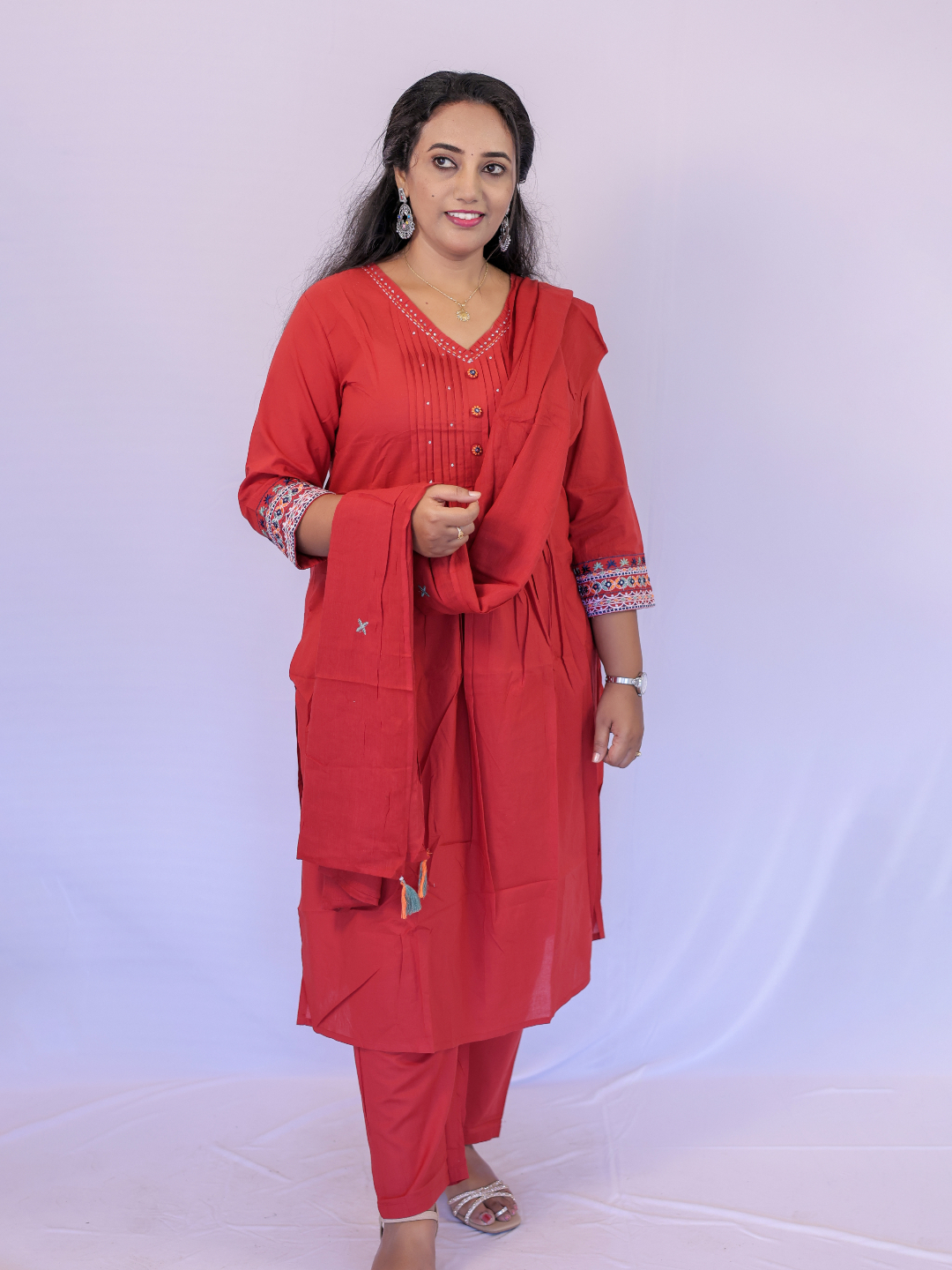 Comfy Salwar / RED COTTON 3PC