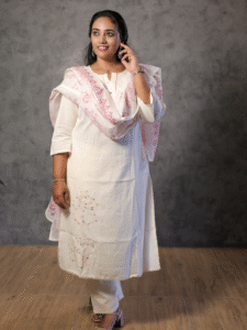 Comfy Salwar /  White/ Pink Embridery - 3PC