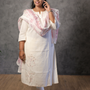 Comfy Salwar /  White/ Pink Embridery - 3PC