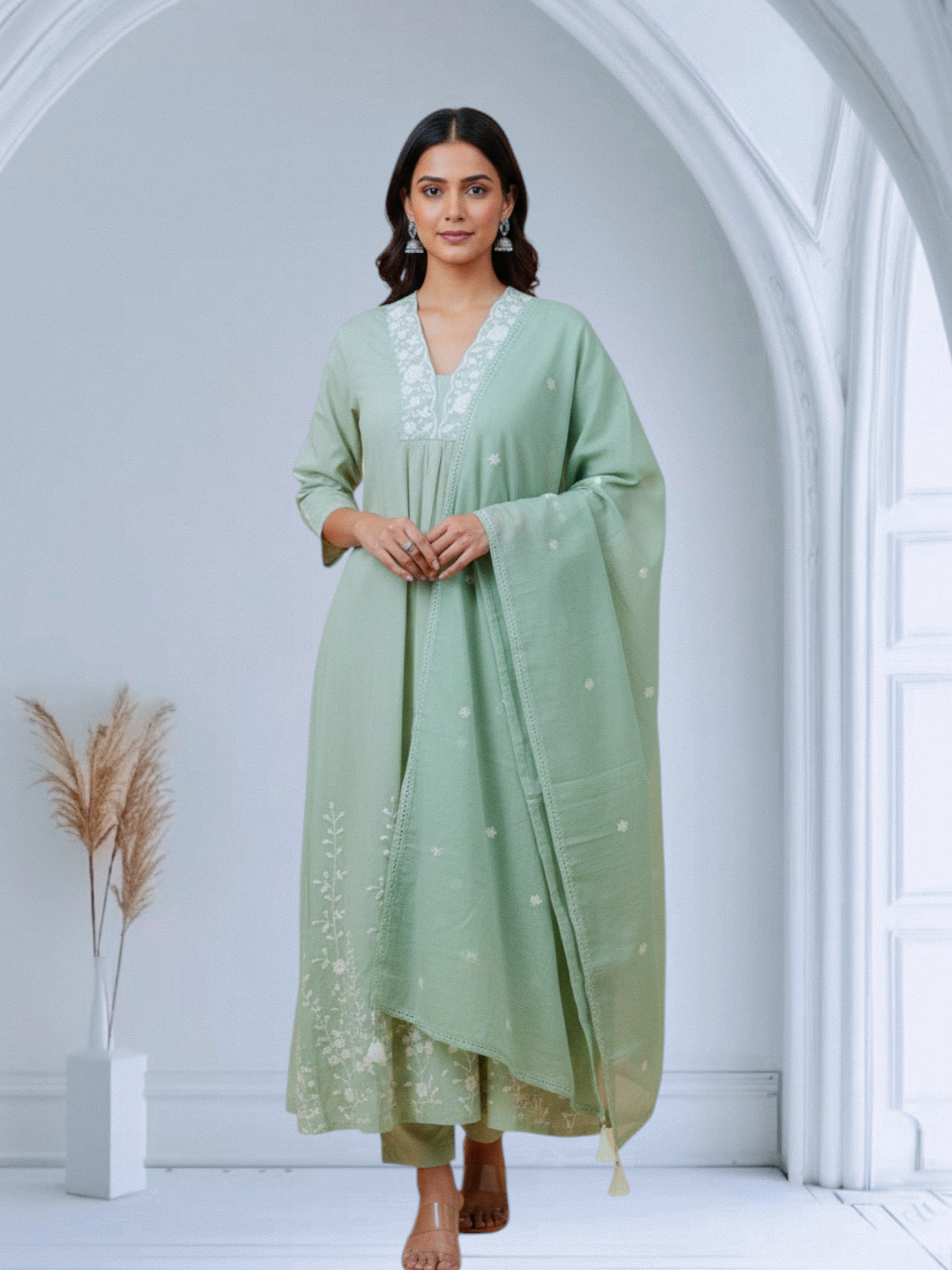 Comfy Salwar / Green Mul -A-LINE 3pc