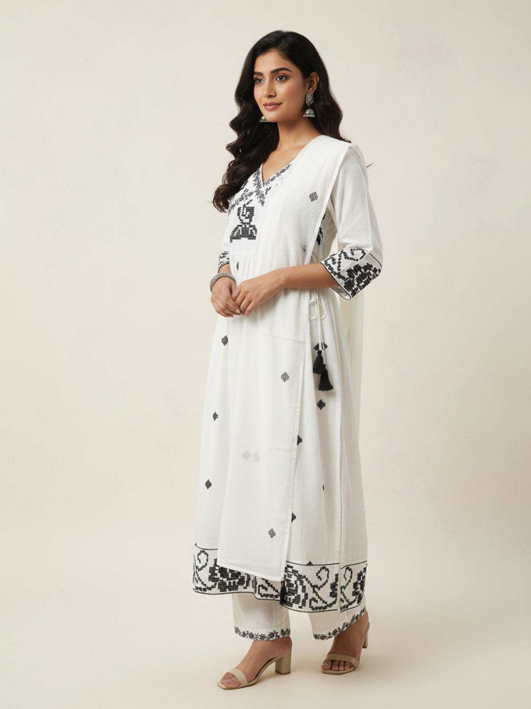 Comfy Salwar / Angarkha/white /Jaipur cotton-A-LINE Umbrella 3pc