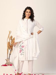 Comfy Salwar / A-Line cotton/ 3pc set  white
