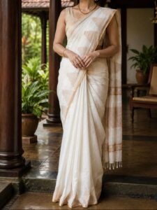 shwetambara - LINEN SAREE / white