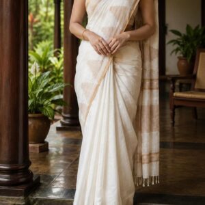 shwetambara - LINEN SAREE / white