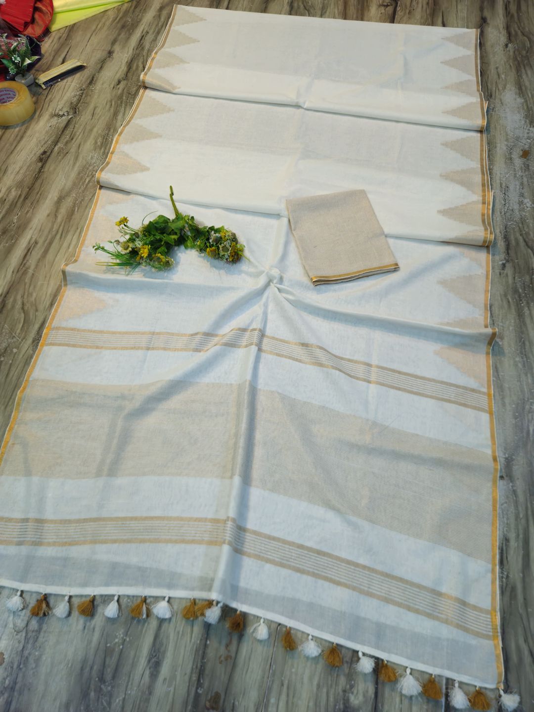 shwetambara - LINEN SAREE / white - Image 6