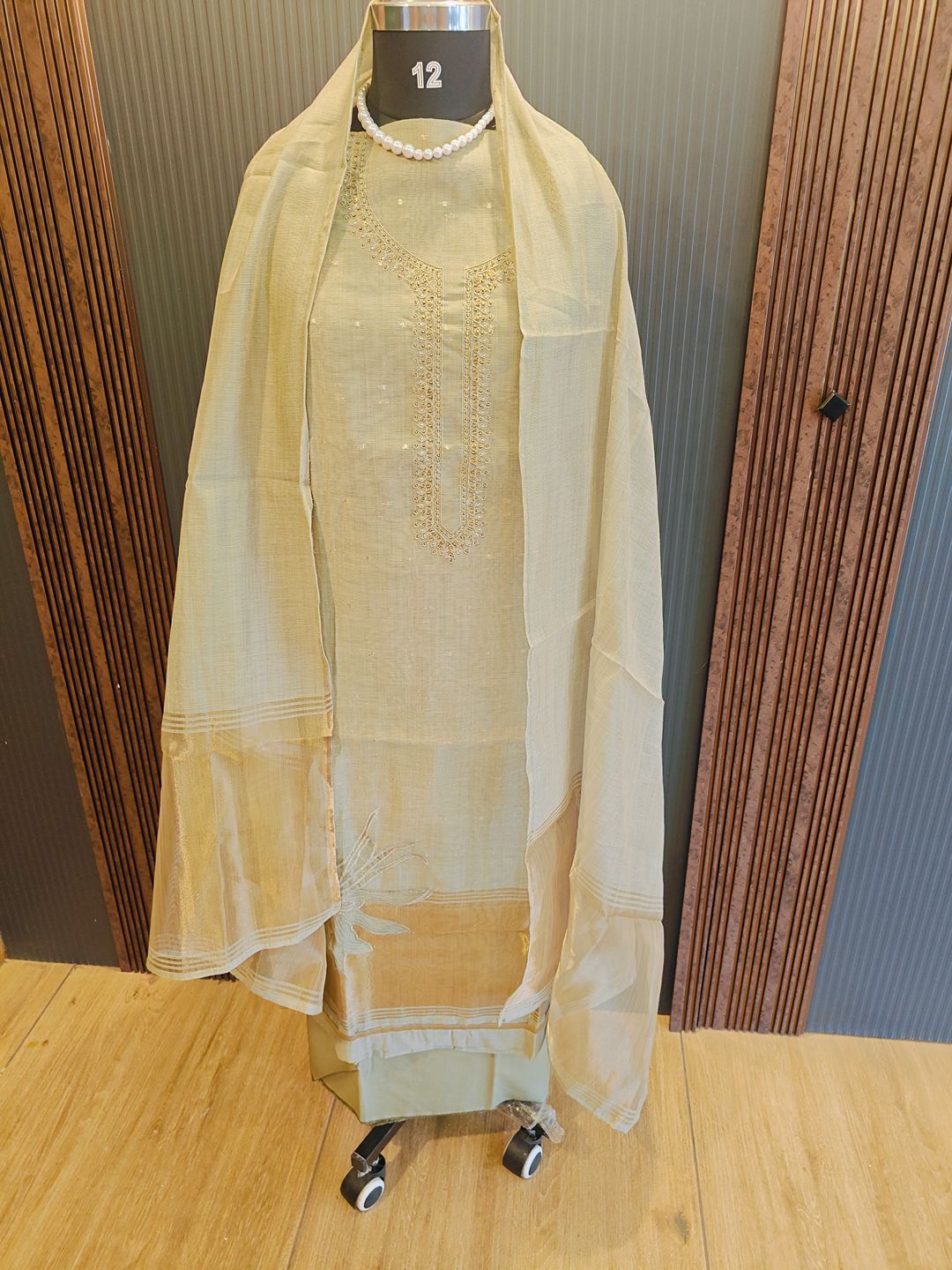 Chanderi tissue with zari - material (Green) - Image 5