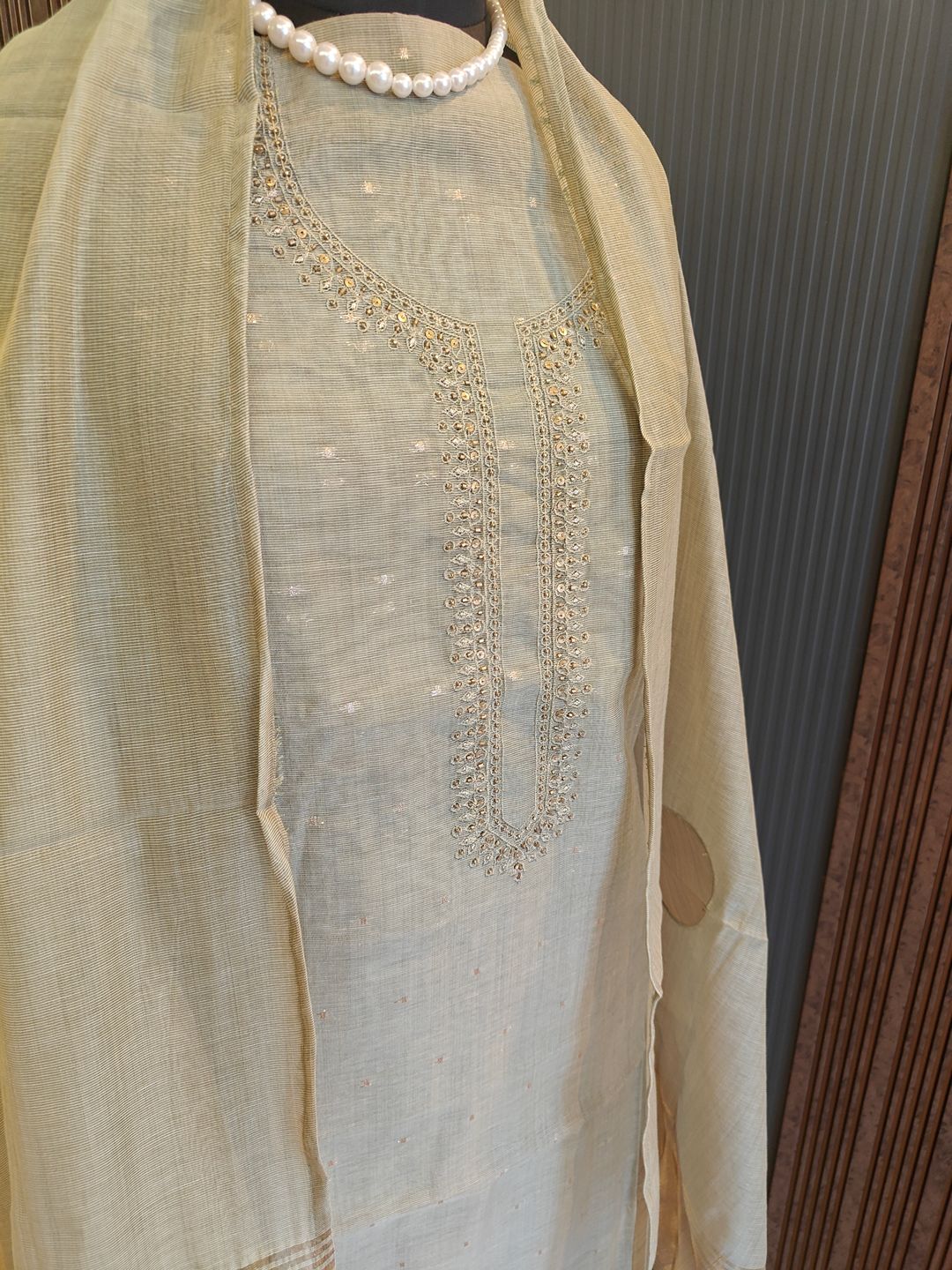 Chanderi tissue with zari - material (Green) - Image 3