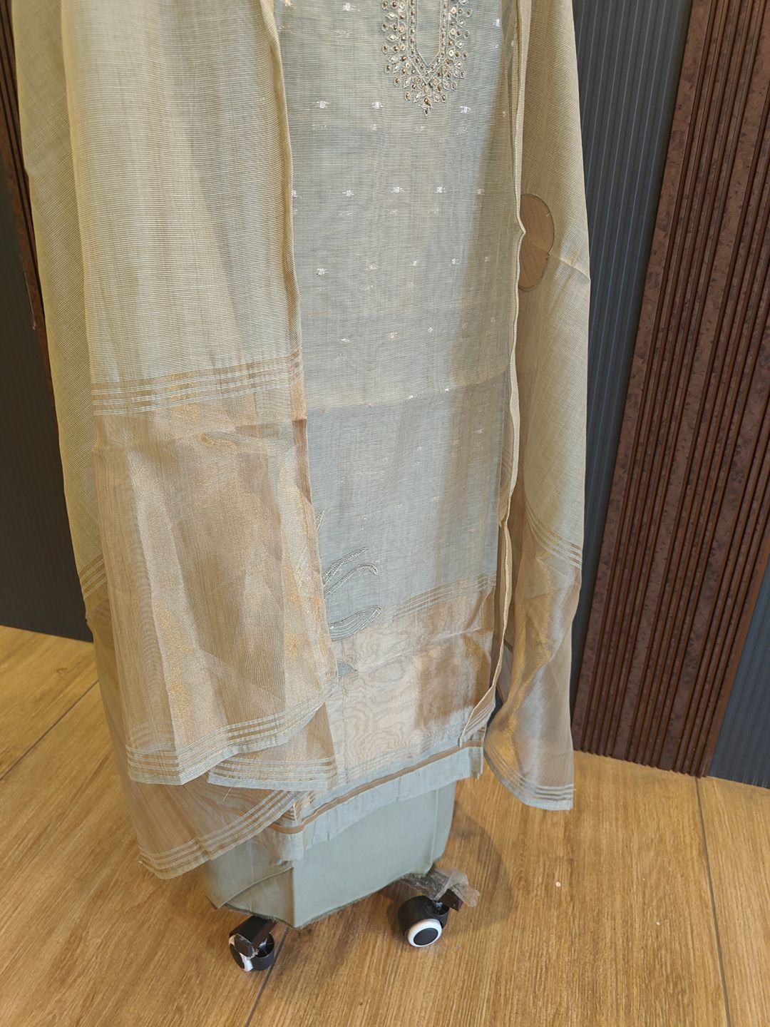 Chanderi tissue with zari - material (Green) - Image 2