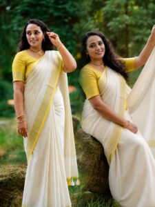 Lakshmi- LINEN ZARI SAREE / Half white - Yellow