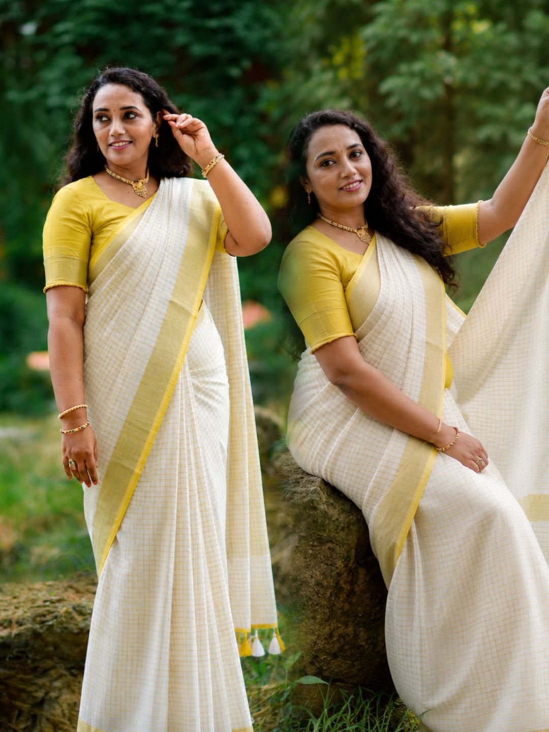 Lakshmi- LINEN ZARI SAREE / Half white - Yellow
