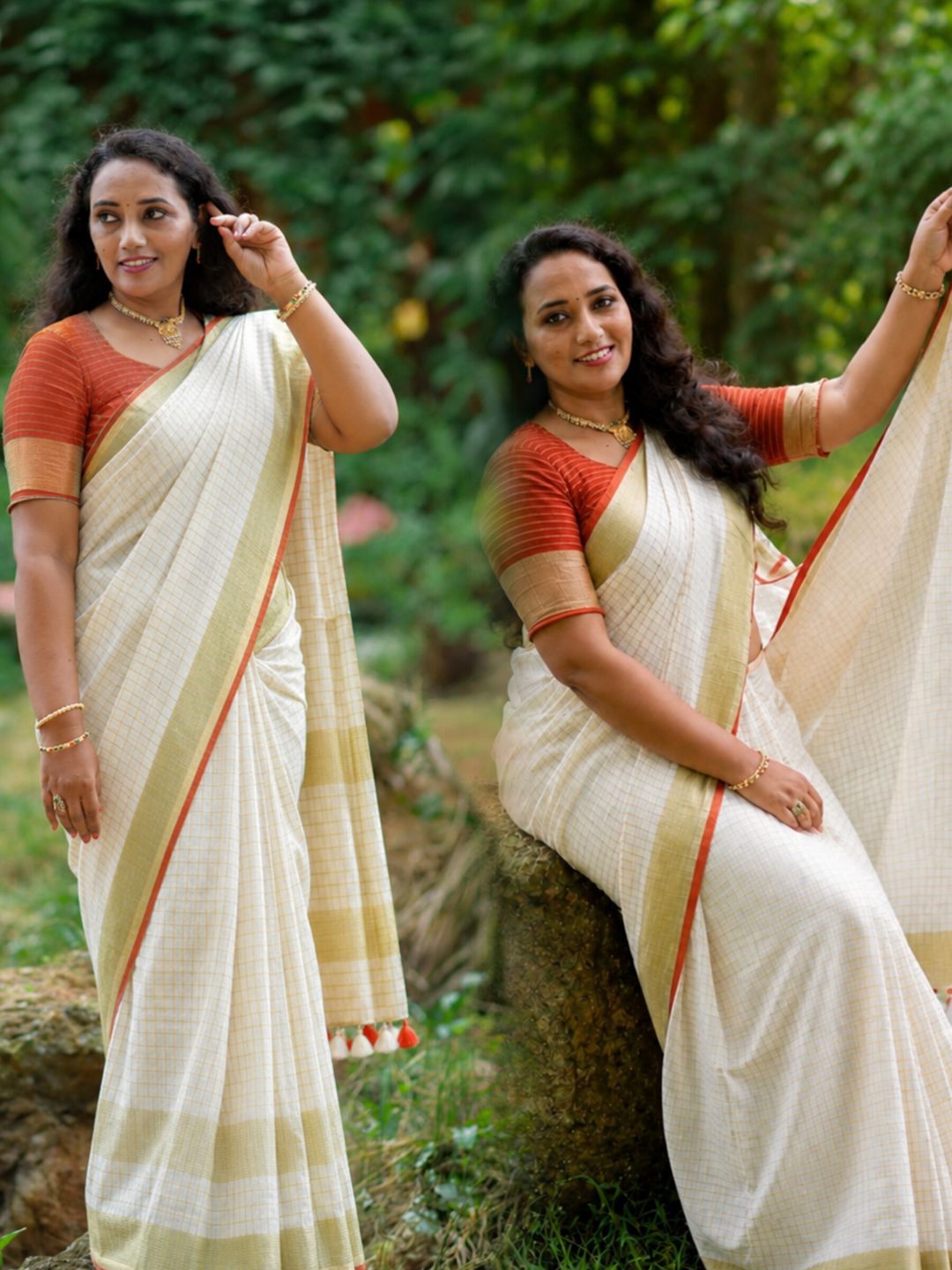Lakshmi- LINEN ZARI SAREE / Half white - Orange
