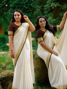 Lakshmi- LINEN ZARI SAREE / Half white - brown (Copy)